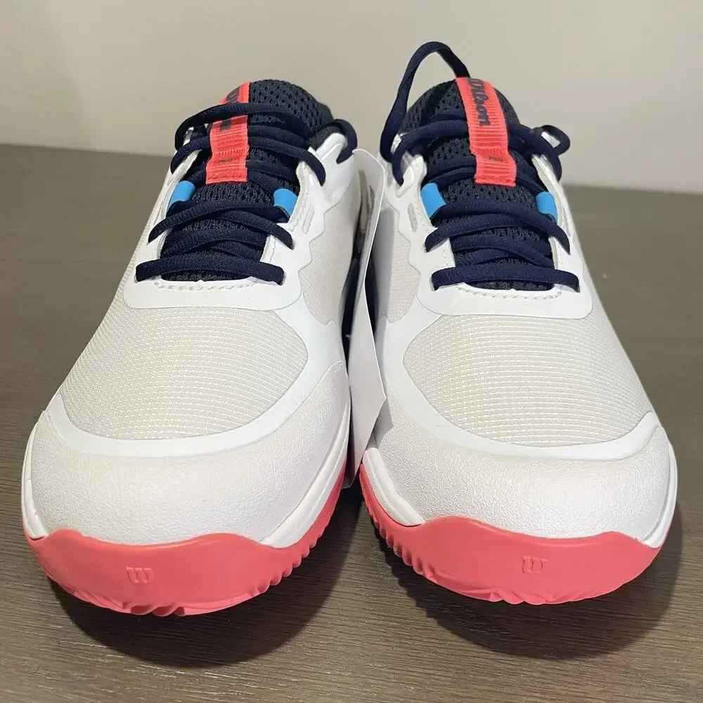Wilson Womens Size 7.5 Tennis Shoes NEW White Navy Blue Salmon Intrigue Pro